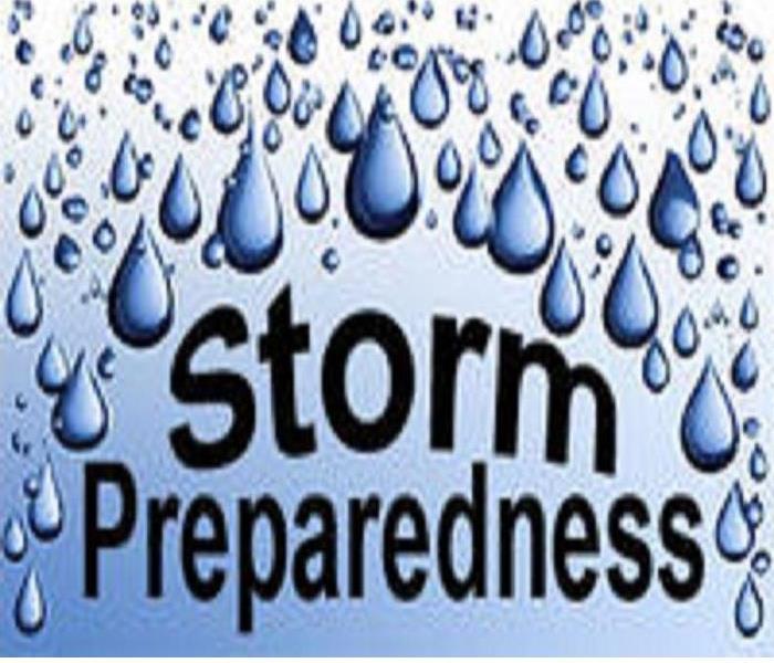 blue background with raindrops and wording of Storm Preparedness